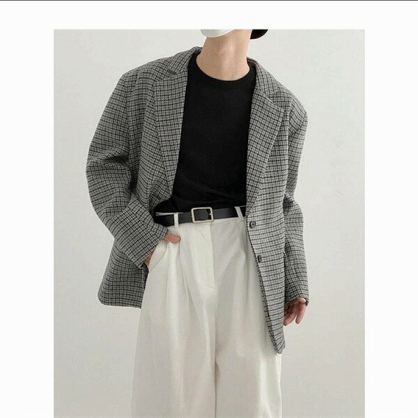 新品 春秋 韓国語版 トレンド ゆったりする レトロ カジュアル チェック柄 スーツ コート 男性