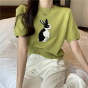 春夏レディース服 カジュアル系 ウサギ柄 丸襟 半袖 ニットセーター 韓国風 トップス インナーシャツ