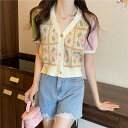 春夏レディース服 カジュアル系 バイカラー カーディガン ニットセーター 韓国風 トップス コート