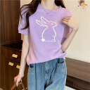 春夏レディース服 カジュアル系 ウサギ柄 丸襟 半袖 ニットセーター 韓国風 トップス インナーシャツ