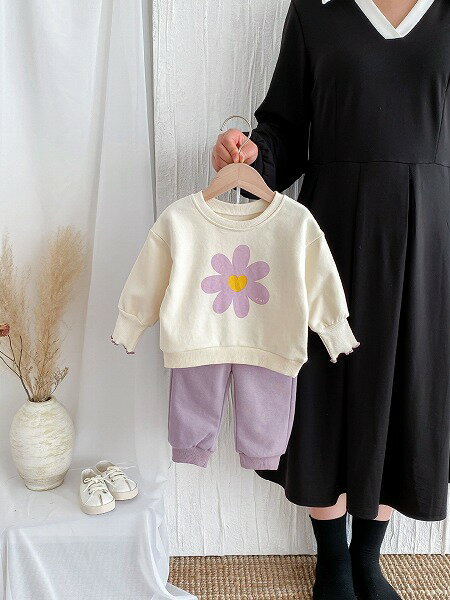 春秋子供服 カジュアル系 シンプル トレーナー&パンツ 2点セット 韓国風子供服 トップス パーカー