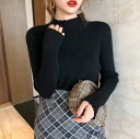 春秋レディース服 カジュアル系 着痩せ 無地 高襟 ニットセーター インナーシャツ トップス 9色展開