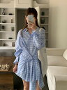 春秋レディース服 高級感 気質 着痩せ 優雅 チェック柄 シャツワンピース 韓国風 スカート ドレス