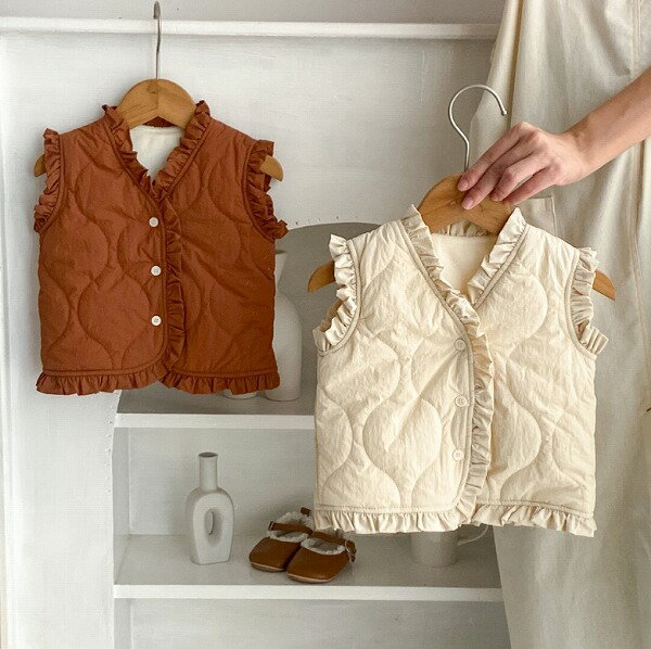 秋冬子供服 可愛い 裏起毛 厚手 無地 チョッキ 韓国風子供服 ベビー服 防寒 温かい コート 2色展開