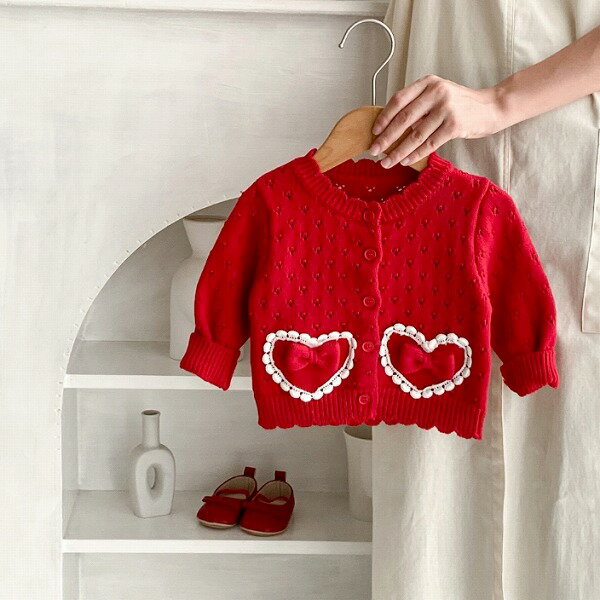春子供服 シンプル カーディガン ニットセーター 韓国風子供服 可愛いベビー 防寒 温かい コート