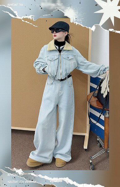 ★秋冬子供服★おしゃれ デニム セットアップ 韓国風子供服 ジーンズ & コート 2点セット 防寒 温かい