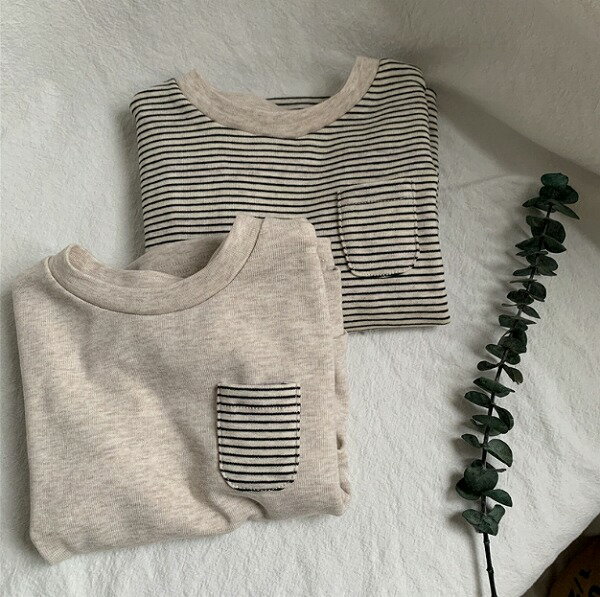 ★秋冬子供服★カジュアル系 ストライプ柄 インナーシャツ 韓国風子供服 防寒 温かい 長袖Tシャツ