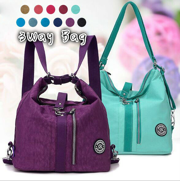 レディース 3WAY リュック ショルダーバッグ 斜めがけ 防水加工 ナイロン 斜めがけ
