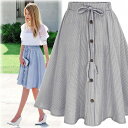 ☆レディース ひざ丈スカート 春夏 Aライン 着痩せ ハイウエストゴム フロントシングルボタン