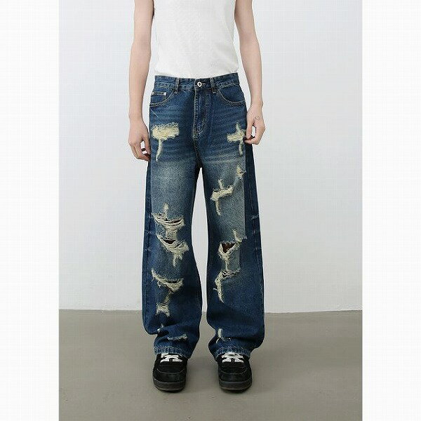メンズ ダメージ加工 デニムパンツ 男女兼用 ストリート系 ボトムス 春秋 新作★