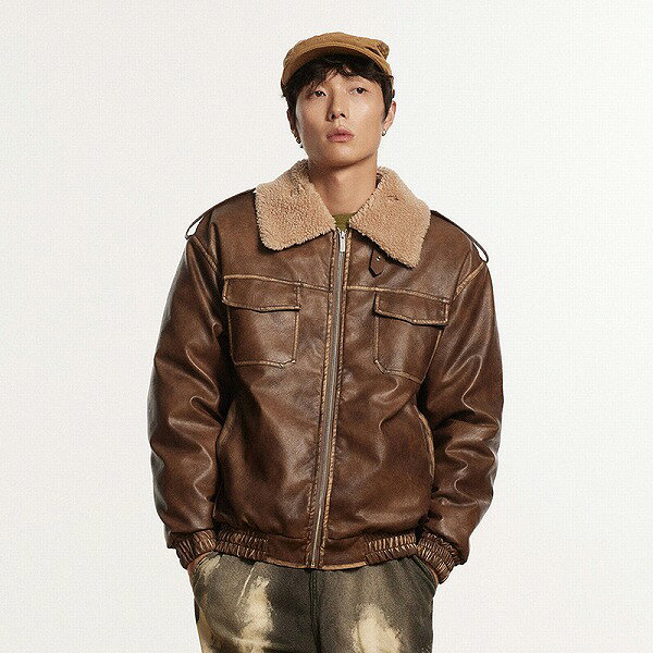 メンズ ビンテージ風 PU ジャケット 男女兼用 ストリート系 防寒 アウター 秋冬 新作★全2色