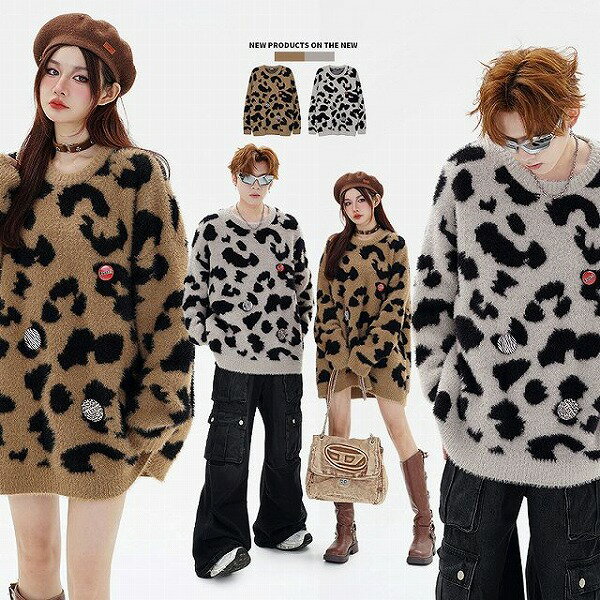 メンズ ラウンドネック 長袖 ニット・セーター 男女兼用 ストリート系 トップス 秋冬 新作★全2色