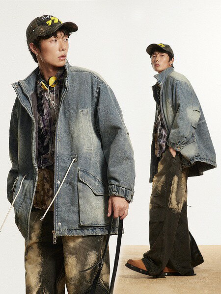 メンズファッション 中綿 デニム コート 男女兼用 ストリート系 防寒 アウター 秋冬 新作★