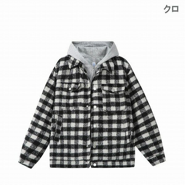 メンズ 偽二枚二重 チェック柄 ジャケット 男女兼用 ストリート系 中綿 アウター 秋冬 新作★全2色