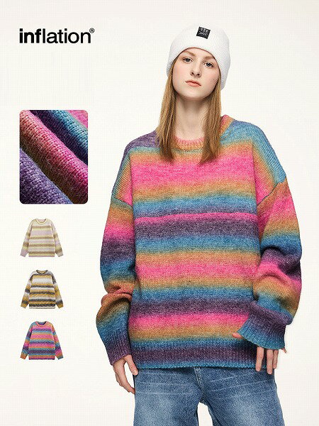 メンズ ボーダー柄 長袖 ニット・セーター 男女兼用 カジュアル トップス 秋冬 新作★全3色