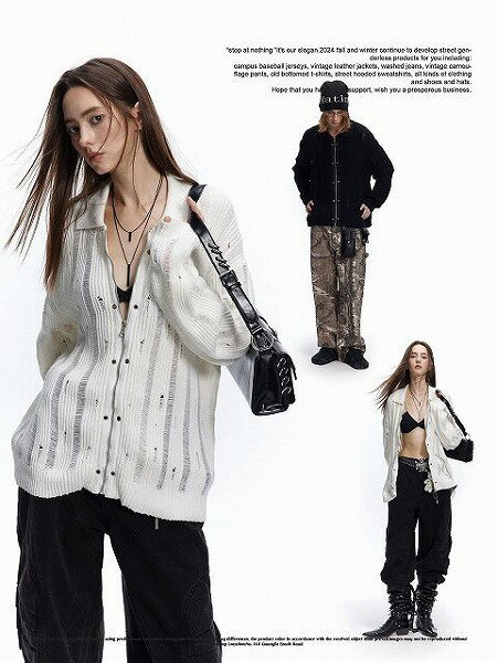 メンズ ダメージ加工 ニットカーディガン 男女兼用 ストリート系 アウター 春秋 新作★全2色