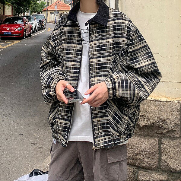 メンズファッション チェック柄 スタジャン 男女兼用 ストリート系 アウター 秋冬 新作★