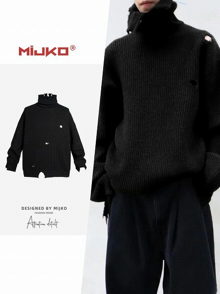 メンズ ダメージ加工 不規則 長袖 ニット・セーター 男女兼用 ストリート系 トップス 秋冬 新作★全2色