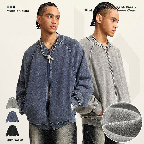 メンズ 生地450g 裏パイル ビンテージ風 無地 ジャケット 男女兼用 ストリート系 アウター 秋冬★全3色