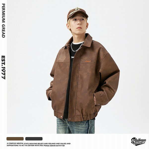 メンズ 刺繍入り PU ジャケット 男女兼用 ストリート系 防寒アウター 春秋 新作★全2色