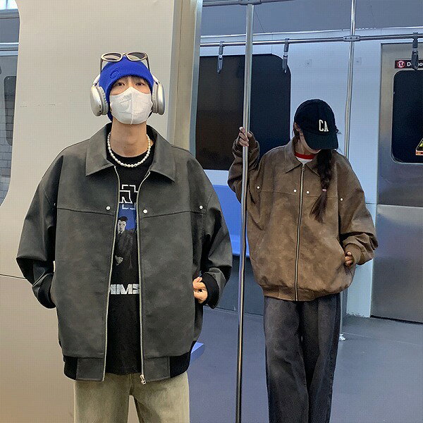 メンズ ビンテージ風 PU ジャケット 男女兼用 ストリート系 防寒アウター 春秋 新作★全3色