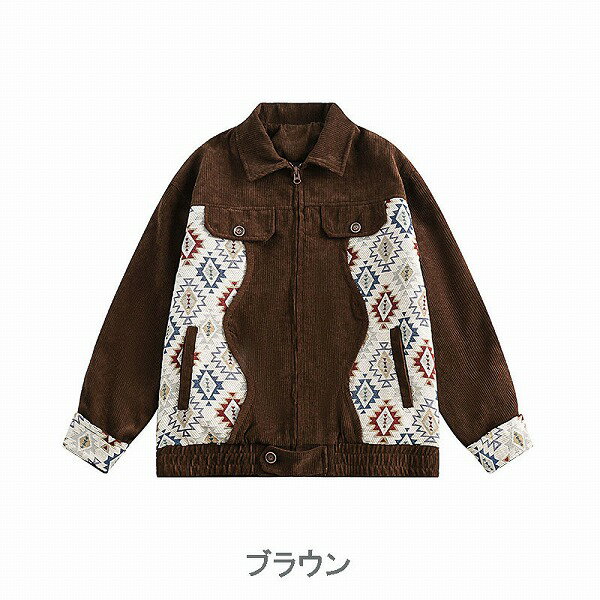 メンズ エスニック柄 ジャケット 男女兼用 ダメージ加工 コーデュロイ製 アウター 秋冬 新作★