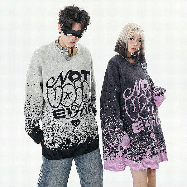 メンズラウンドネック 長袖 ニット・セーター 男女兼用 ストリート系 ト トップス 秋冬 新作★全2色