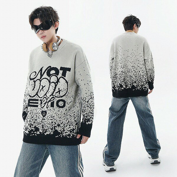 メンズラウンドネック 長袖 ニット・セーター 男女兼用 ストリート系 ト トップス 秋冬 新作★全2色