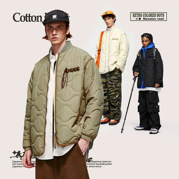 メンズファッション 中綿 スタジャン 男女兼用 ストリート系 防滴 ジャケット 秋冬 新作★全3色