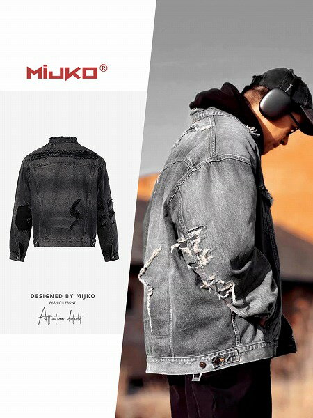 メンズファッション ダメージ加工 デニム ジャケット 男女兼用 ストリート系 アウター 秋冬 新作★