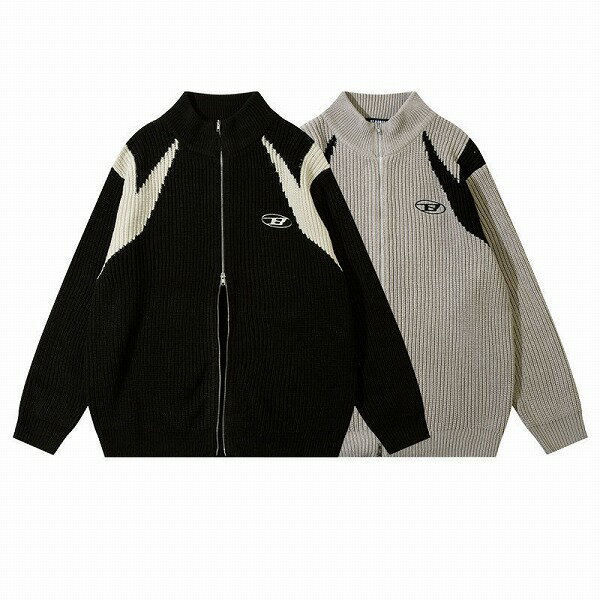 メンズ ジップアップ ニットカーディガン 男女兼用 ストリート系 アウター 秋冬 新作★全2色