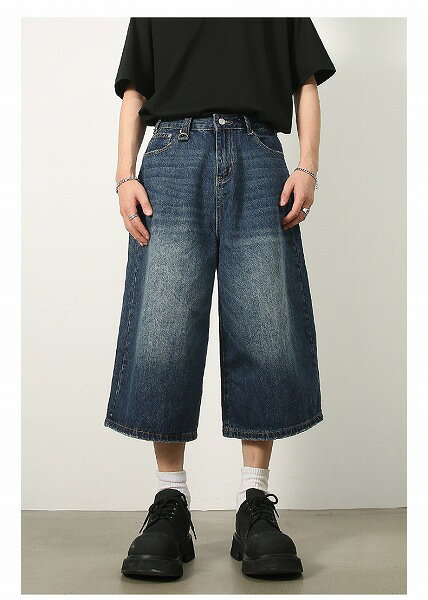 メンズファッション 七分丈 デニムパンツ 男女兼用 ストリート系 ジーンズ ボトムス 春夏★全2色