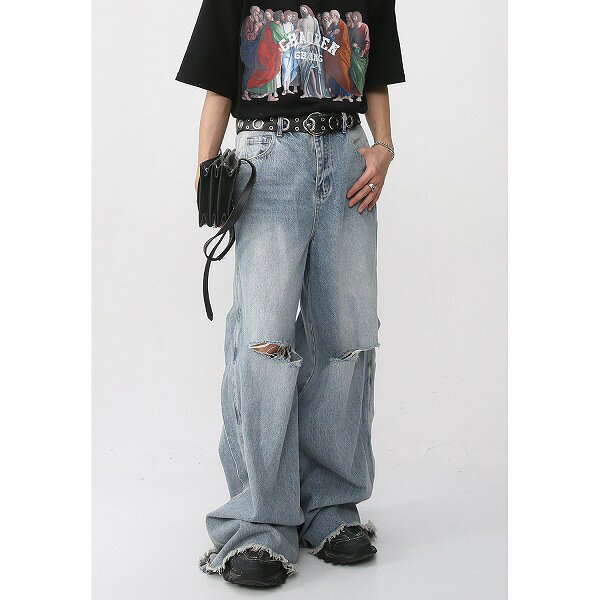 メンズファッション ダメージ加工 デニムパンツ 男女兼用 ストリート系 ボトムス 春夏秋 新作★全2色