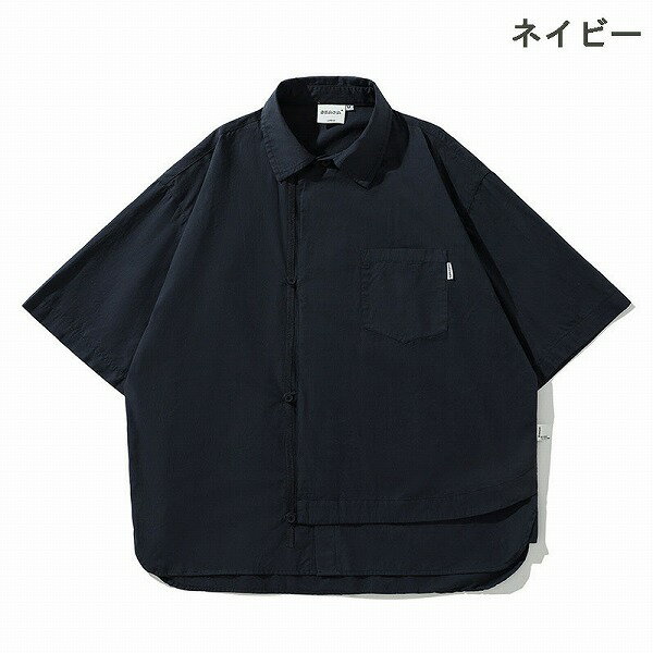 メンズファッション 偽二枚 不規則 半袖シャツ 男女兼用 ストリート系 サマーアウター 春夏★全2色