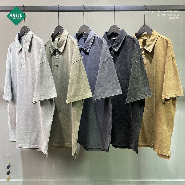 メンズファッション ビンテージ風 無地 ポロシャツ 男女兼用 ストリート系 トップス 春夏 新作★全5色