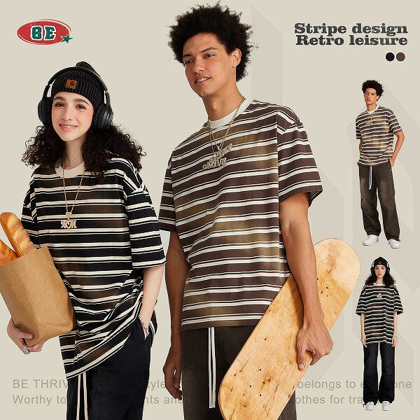 メンズファッション ボーダー柄 半袖Tシャツ 男女兼用 ストリート系 トップス 春夏 新作★全2色