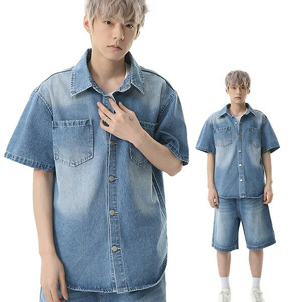 P20351 アウター 半袖 ショートパンツ デニム メンズ 春夏新作 セットアップ 上下二点