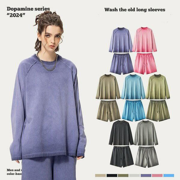 P17202 韓国風 Tシャツ 長袖 ショートパンツ セットアップ 上下2点トッブス メンズ 春夏新作