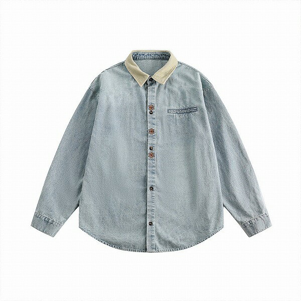 P16851 トップス 長袖 メンズ 春夏新作 ワイシャツ 男女通用 ウオッシュデニム ヴィンテージ 韓国風(4)
