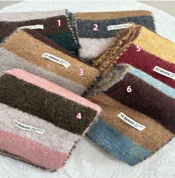 秋冬新作 レディース ニット 毛糸 ボーダー柄 ロング マフラー ストール 厚手 防寒 男女兼用