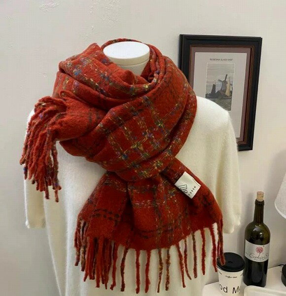 秋冬新作 レディース ニット 毛糸 チェック柄 ロング マフラー ストール 厚手 防寒 男女兼用