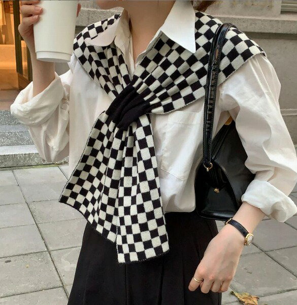 秋冬新作 レディース ニット 毛糸 チェック柄 スカーフ マフラー ストール 襟巻 雑貨