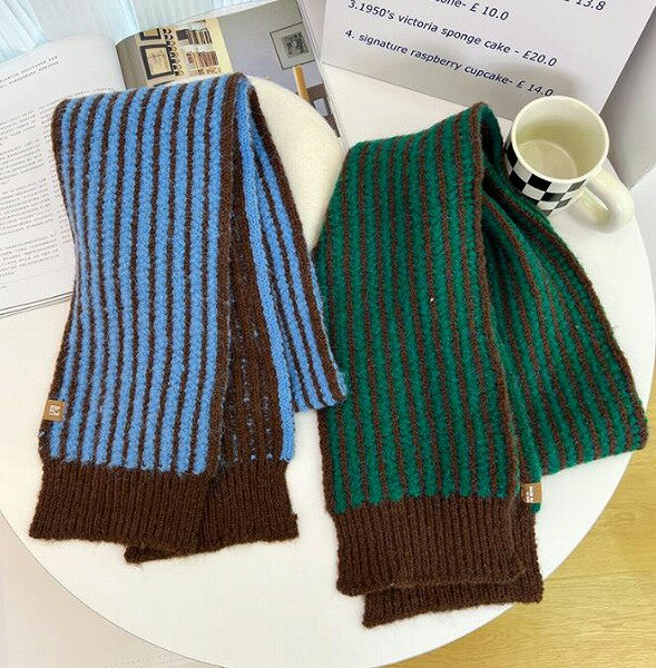 秋冬新作 レディース ニット 毛糸 ボーダー柄 スカーフ マフラー ストール 襟巻 雑貨 5色