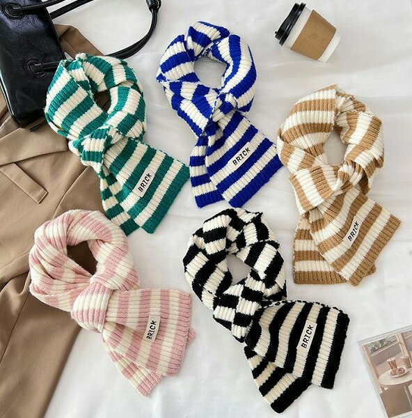 秋冬新作 レディース ニット 毛糸 ボーダー柄 スカーフ マフラー ストール 襟巻 雑貨 5色