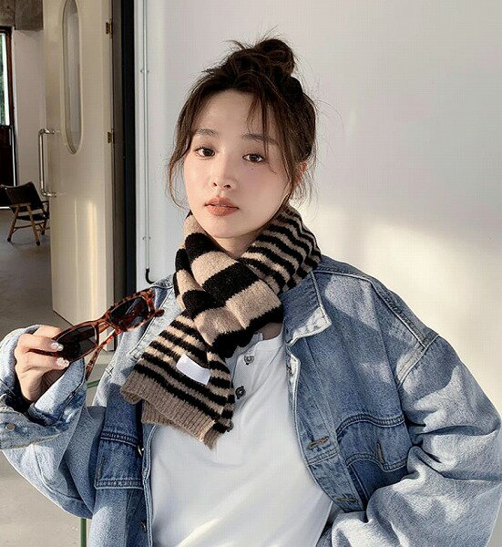 秋冬新作 レディース ニット 毛糸 ボーダー柄 スカーフ マフラー ストール 襟巻 雑貨 9色