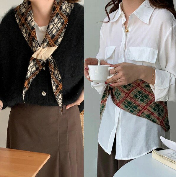 秋冬新作 レディース ニット 毛糸 チェック柄 スカーフ マフラー ストール 襟巻 雑貨 4色