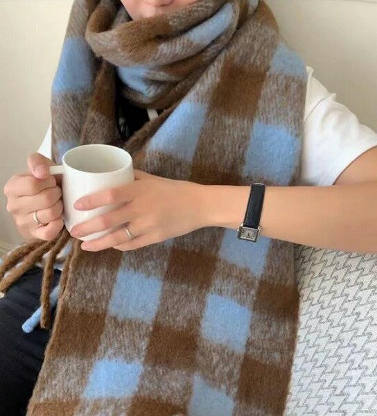 秋冬新作 レディース ニット 毛糸 肩掛け チェック柄 スカーフ マフラー ストール 襟巻 雑貨 3色