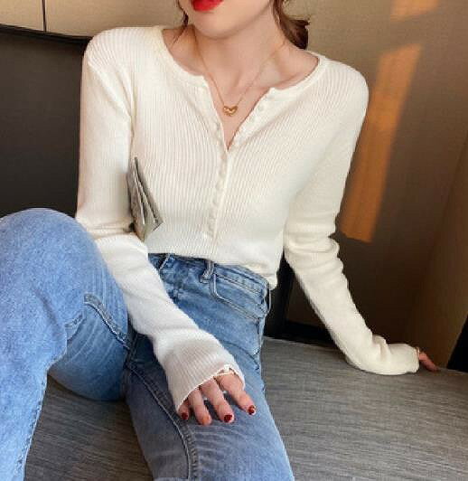 春夏新作 レディース 女 長袖 無地 ニット 毛糸 Vネック トップス Tシャツ インナー カットソー 11色