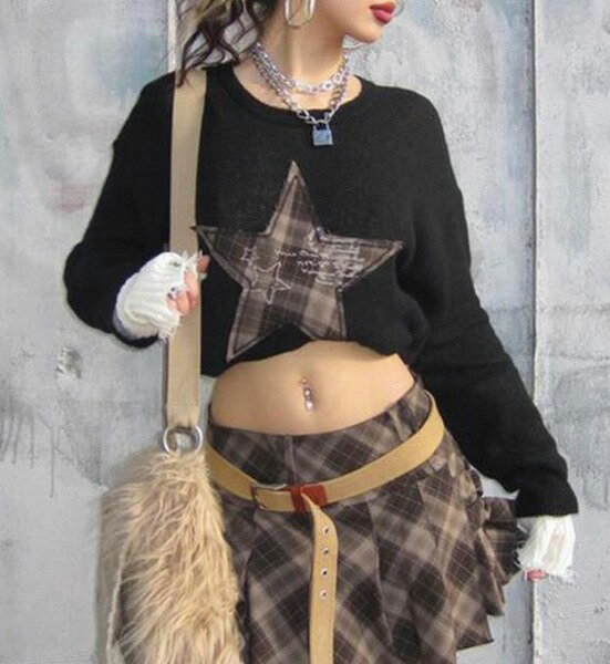 秋冬新作 レディース 女 長袖 丸首 プリント ニット 毛糸 Tシャツ トップス インナー