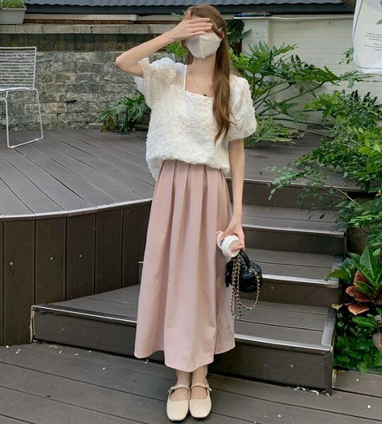 春夏新作 ボトムス 女 レディース ハイウエスト 無地 ロングスカート 台型スカート